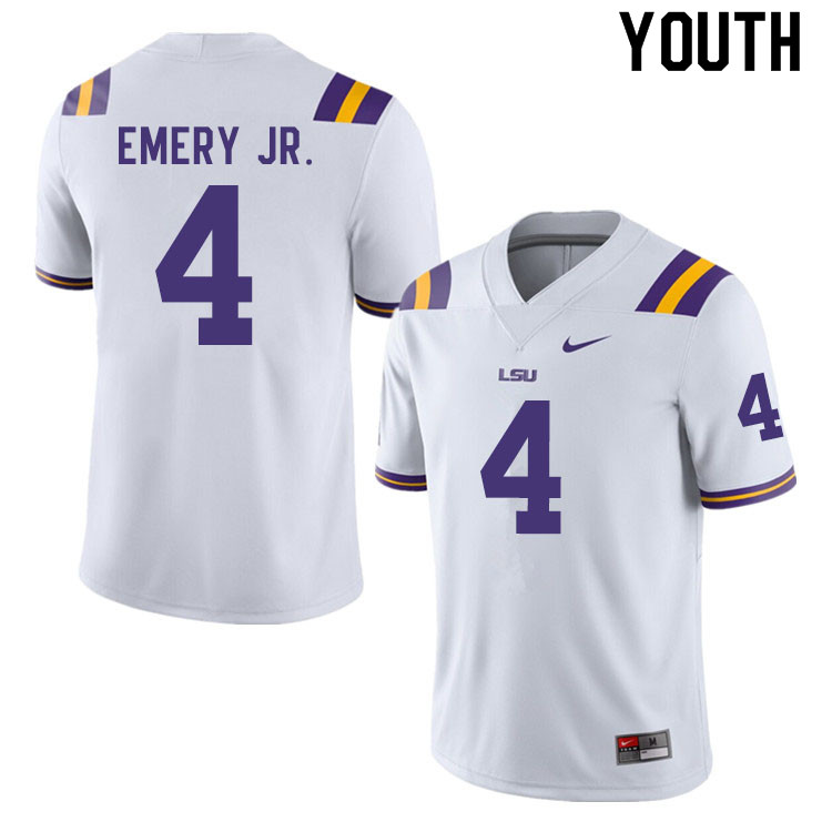 Youth #4 John Emery Jr. LSU Tigers College Football Jerseys Sale-White - Click Image to Close
